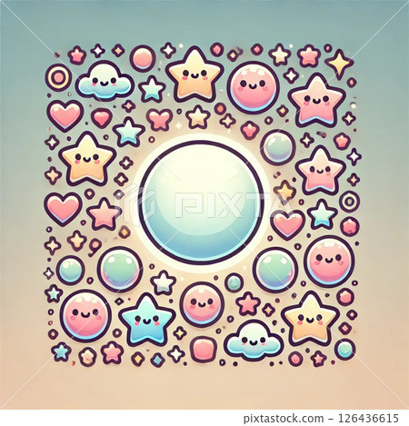 Pop background! Hearts, clouds, circles, and stars in pastel colors with gradation 126436615