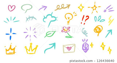 Doodle texture chalk brush crayon lines - icon vector set Hand drawn simple cute set 126436640