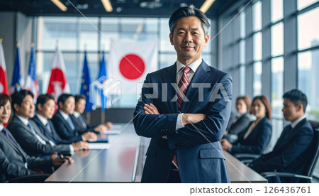 Image of a manager with his arms folded in the office (AI-generated image) 126436761