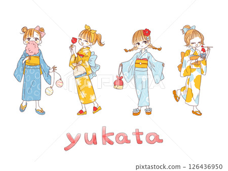 穿著浴衣享受夏日祭典的復古女孩（透明） 126436950