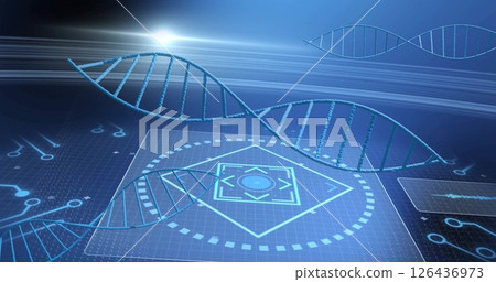 Image of dna strands over scope scanning Image of dna strands over scope scanning 126436973
