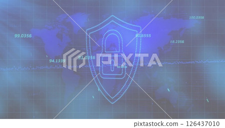 Image of digital data processing over padlock icon Image of digital data processing over padlock icon 126437010