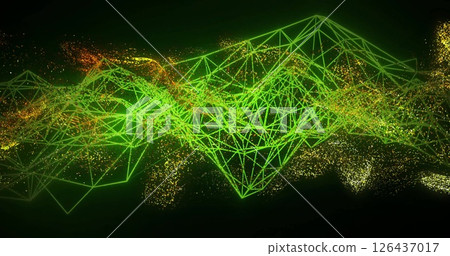 Image of digital network of connections over gold specks of light on black background Image of digital network of connections over gold specks of light on black background 126437017