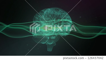 Image of network of connections over brain on black background 126437042