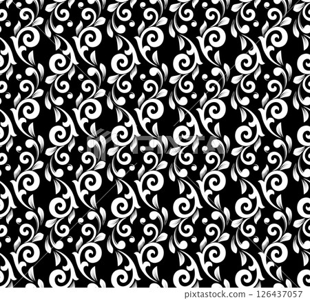 Flower pattern. Seamless white and black ornament. Graphic vector background. Flower pattern. Seamless white and black ornament. Graphic vector background. 126437057