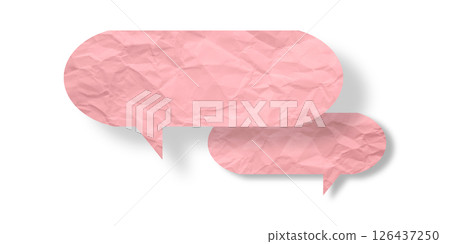 Pink speech bubble crumpled paper isolated on transparent background 126437250