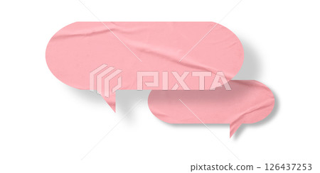 Pink speech bubble crumpled paper isolated on transparent background 126437253