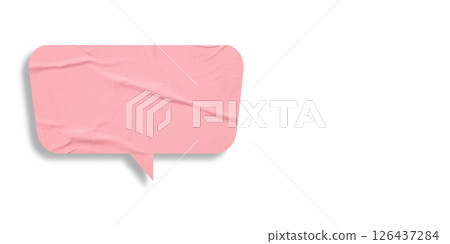 Pink speech bubble crumpled paper isolated on transparent background 126437284