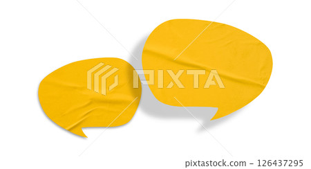 Yellow speech bubble crumpled paper isolated on transparent background Yellow speech bubble crumpled paper isolated on transparent background 126437295