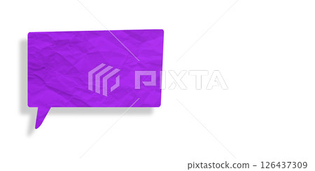 Purple speech bubble crumpled paper isolated on transparent background 126437309