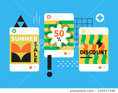 Discounts and summer sales - social media screens templates set Discounts and summer sales - social media screens templates set 126437346