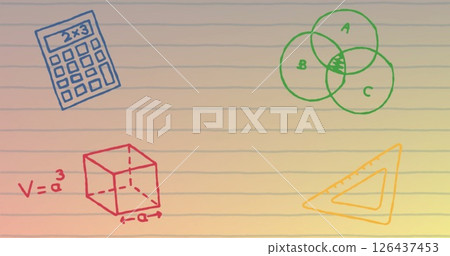 Image of school items icons on white notebook 126437453