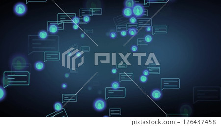 Image of media icons moving on gray background Image of media icons moving on gray background 126437458