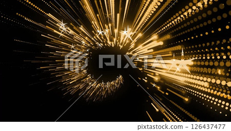 Image of light trails and stars on black background 126437477