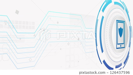 Geometric lines and shapes forming abstract pattern image on white background 126437596