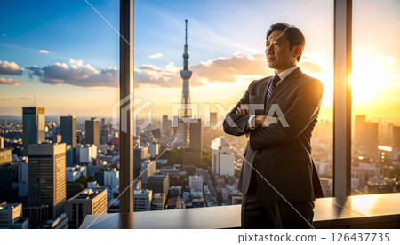 President with his arms folded in the office (AI-generated image) 126437735