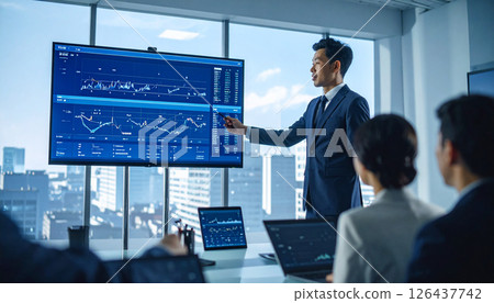 商人在辦公室做演講（人工智慧生成的圖像） 126437742