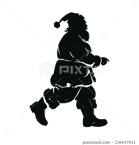 Silhouette Santa Claus walking on white background. Vector illustration. 126437911