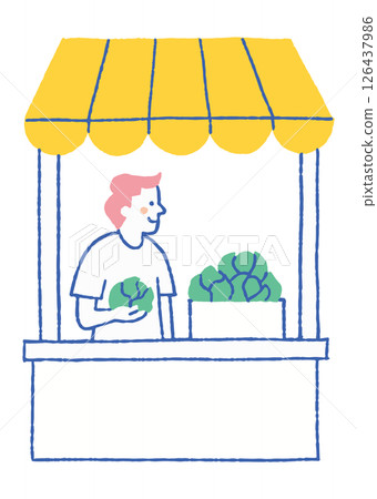 Male staff selling vegetables at a market_Color Male staff selling vegetables at a market_Color 126437986