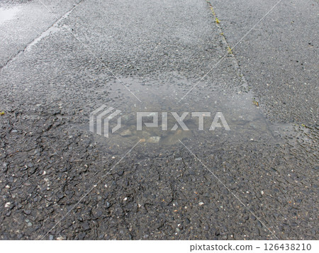 Puddles in depressions on asphalt roads Puddles in depressions on asphalt roads 126438210