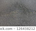 Puddles in depressions on asphalt roads 126438212