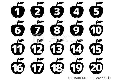 Apple number icon set, numbers up to 20 (monochrome) 126438218