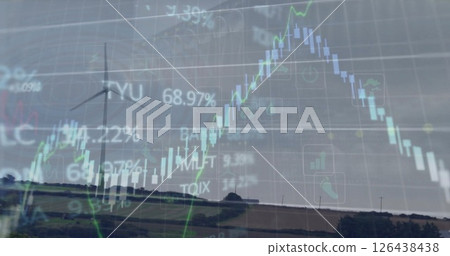 Image of digital data processing over wind turbine Image of digital data processing over wind turbine 126438438