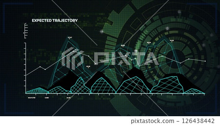 Image of expected trajectory graph over circular scanner processing on black background Image of expected trajectory graph over circular scanner processing on black background 126438442