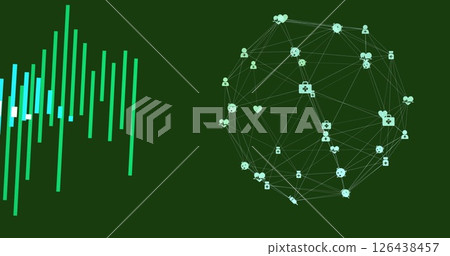 Image of financial data processing over network of connections with icons 126438457
