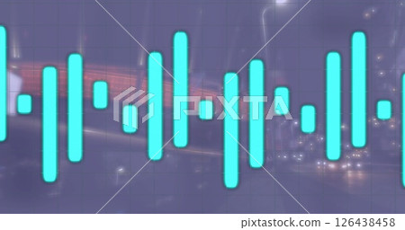 Image of data processing over city lights and dark background Image of data processing over city lights and dark background 126438458