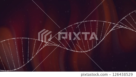 Image of white dna strand over light trails on dark background Image of white dna strand over light trails on dark background 126438529