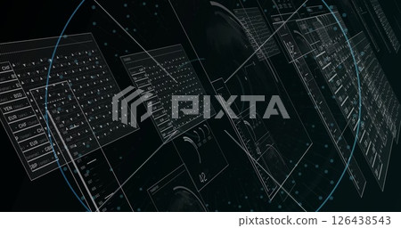 Image of scope scanning with data processing over dark background Image of scope scanning with data processing over dark background 126438543