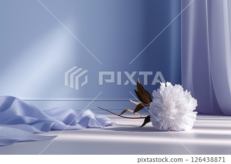 Serene White Peony and Blue Lace Still Life in Soft Light 126438871