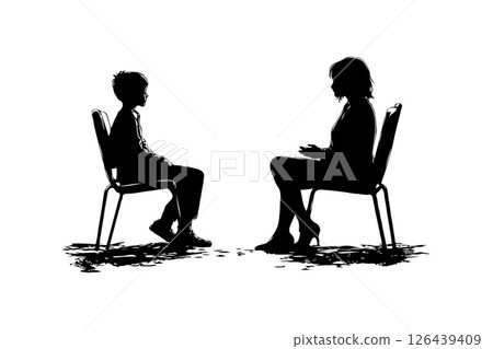 Two people talking, silhouette style, on white background. Concept of communication. Concept of psychotherapy session 126439409
