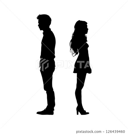 Silhouettes of a man and woman in emotional distress. Concept of conflict and sadness and misunderstanding in family Silhouettes of a man and woman in emotional distress. Concept of conflict and sadness and misunderstanding in family 126439460