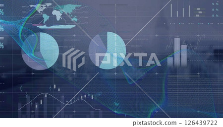 Image of data processing and statistics over cityscape 126439722