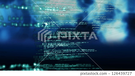 Image of digital data processing on dark background Image of digital data processing on dark background 126439727