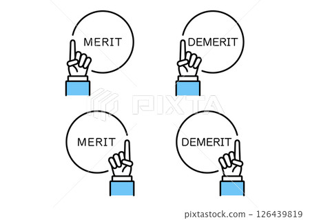Illustration of a businessman's hand pointing at the words advantages and disadvantages Illustration of a businessman's hand pointing at the words advantages and disadvantages 126439819