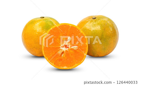 Tangerine orange fruit on a white background. 126440033