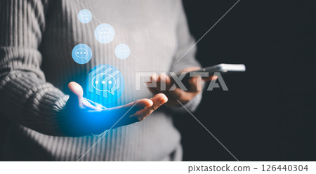 smartphone facilitate chat-based communication and online messaging services, playing crucial role in network marketing, business strategies, and modern technology concepts on web. chat, message. 126440304