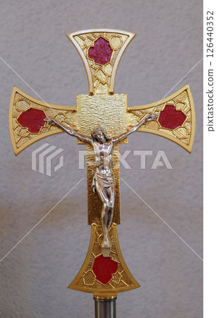 Cross on the altar in the Mother Teresa cathedral in Vau i Dejes, Albania 126440352