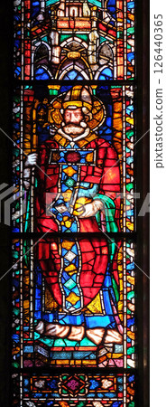 Catholic Saint, stained glass window in the Basilica di Santa Croce (Basilica of the Holy Cross) - famous Franciscan church in Florence, Italy Catholic Saint, stained glass window in the Basilica di Santa Croce (Basilica of the Holy Cross) - famous Franciscan church in Florence, Italy 126440365