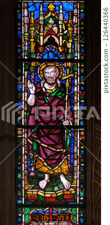 Catholic Saint, stained glass window in the Basilica di Santa Croce (Basilica of the Holy Cross) - famous Franciscan church in Florence, Italy 126440366