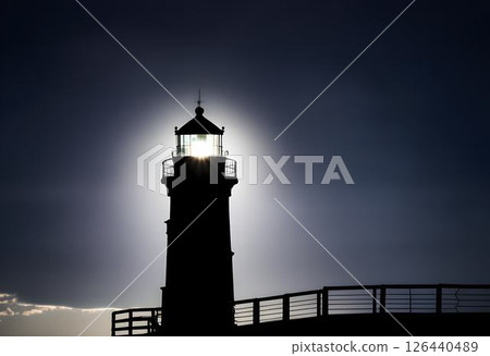 Silhouette of Lighthouse and Night Sky 126440489