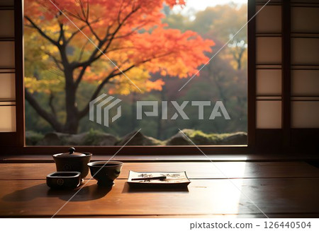 Traditional Japanese Tea and Calligraphy in Golden Afternoon Light 126440504