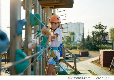 City outdoor rope park for happy childhood and summer leisure activity 126440649