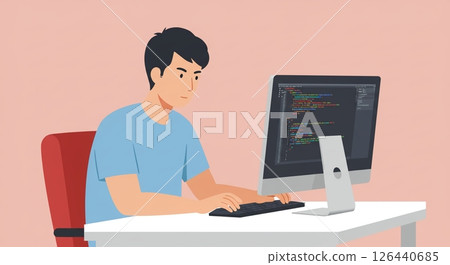 Concentrated work: Japanese businessman operating a desktop PC 126440685