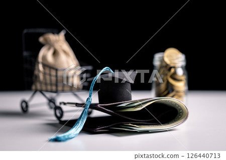 Save money for college, study finance, manage your bank accounts wisely and view education valuable investment requiring careful financial planning and saving. save, money, study, finance, education 126440713
