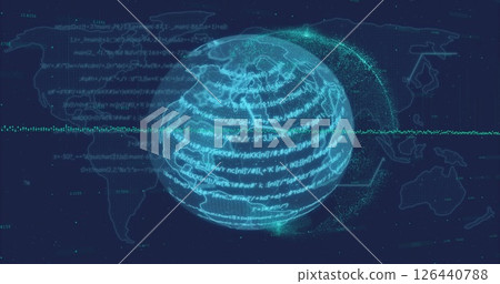 Image of globe with data processing over dark background Image of globe with data processing over dark background 126440788