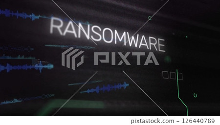Image of ransomware text over network of connections with data Image of ransomware text over network of connections with data 126440789